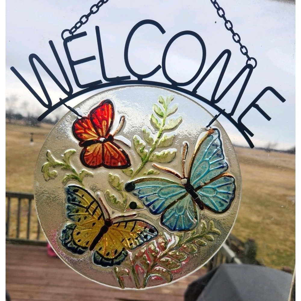 AMIA Glass Butterflies Oval Suncatcher Welcome Grandma Core 90's‎